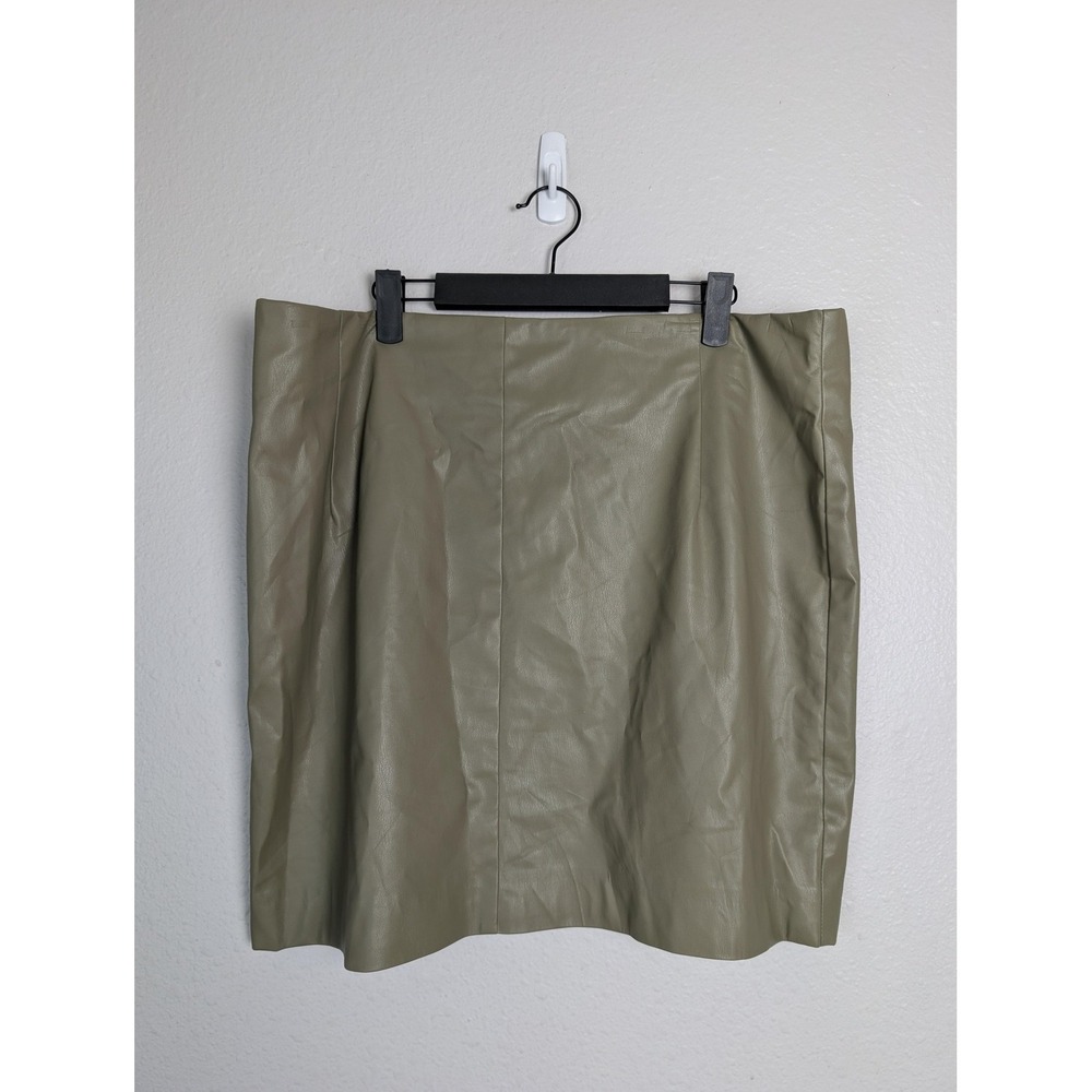 H&M Skirt Womens 18 Olive Green Faux Leather Straight Pencil Mini Lined Zip